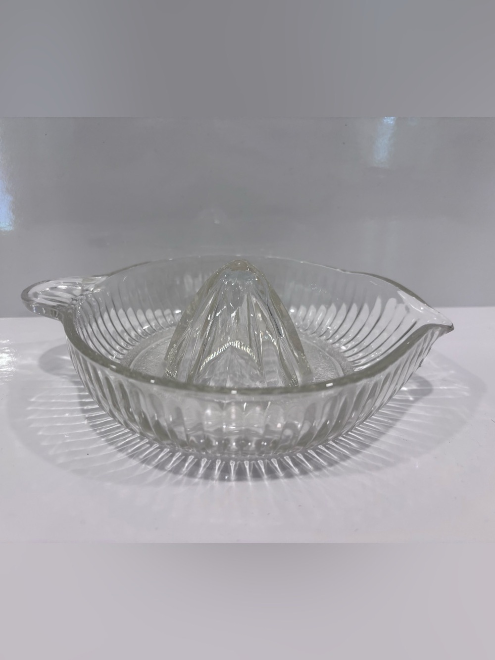 Glass Vintage Clear Ribbed Citrus Reamer Juicer 6-inch